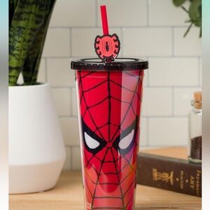 🆕 Marvel Spider-Man Plastic Cold Cup with Lid and Straw Topper 24 Ounces Travel